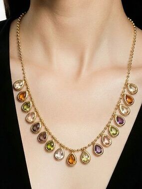 Gold plated Multicolor Teardrop Necklace - Women Jewelry